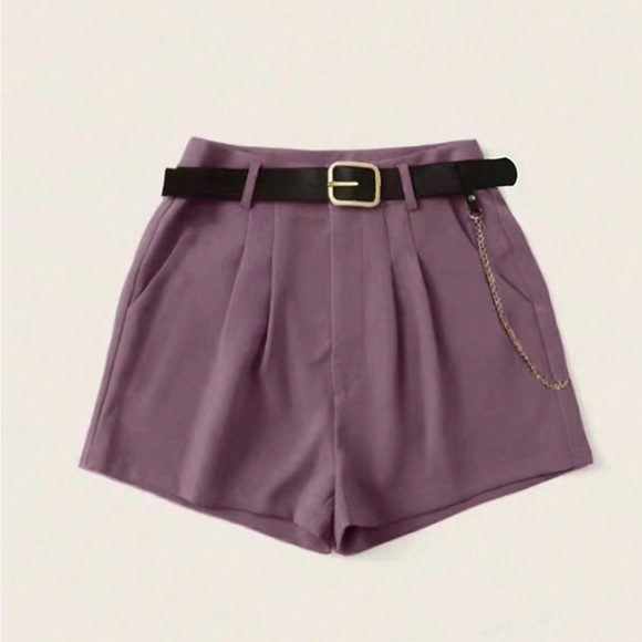 Purple belted fold pleated shorts